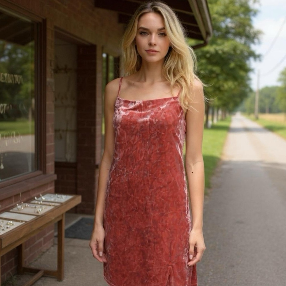 Mauve Velvet Mini Spaghetti Strap Dress Size Large